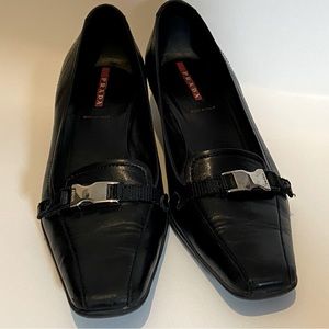 Prada Square-Toe Kitten Heels with Accent